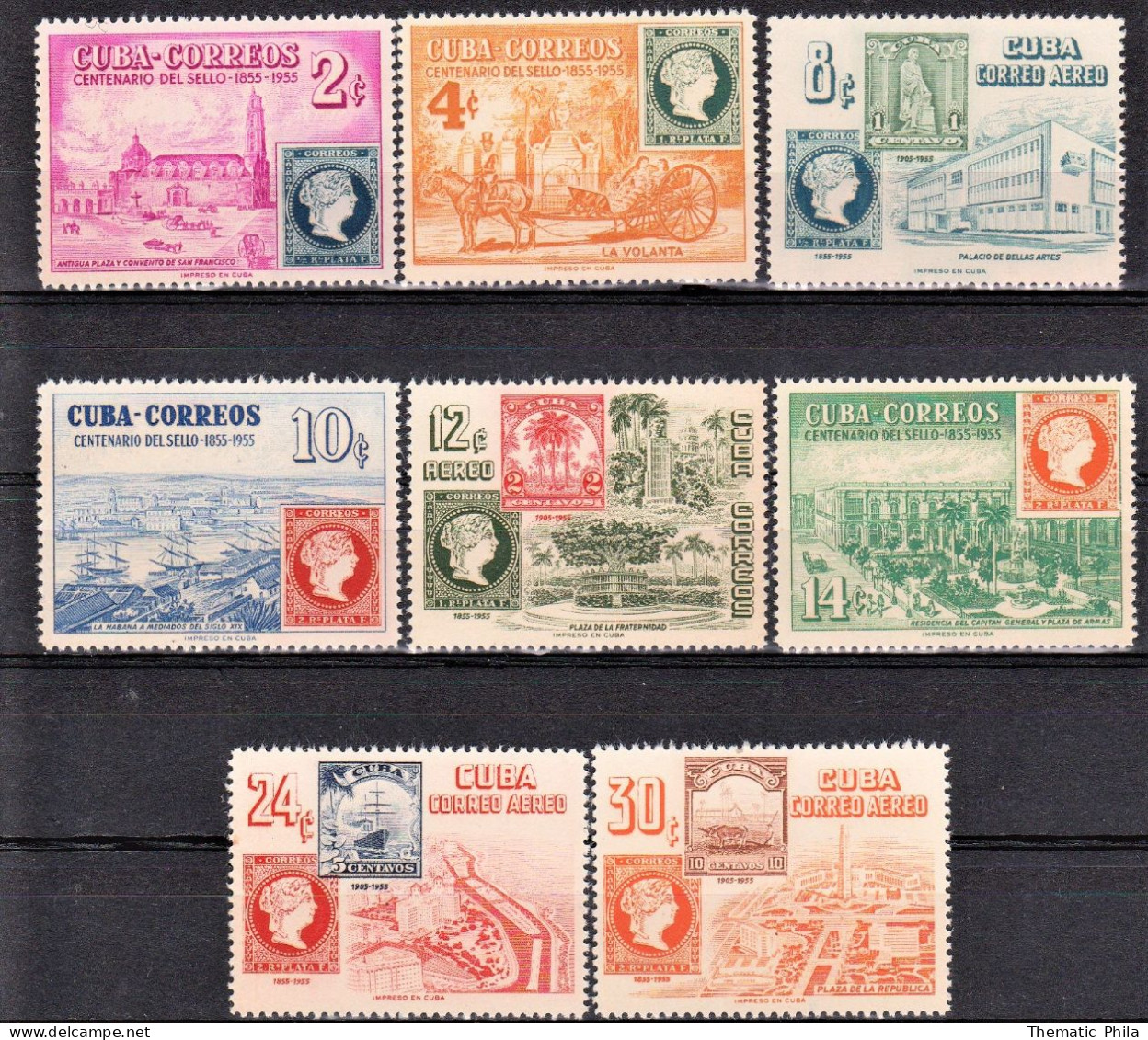 Cuba 1955 MNH - MLH Centenario Del Sello Carriage Catte Horse Port Ships - Complete Set - Ongebruikt