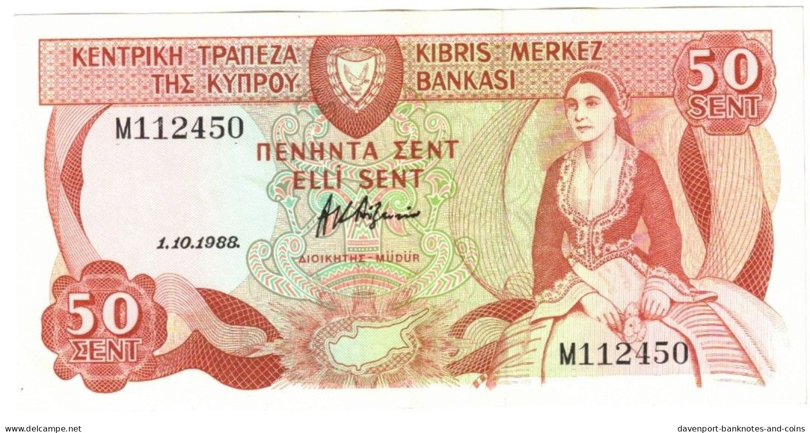 Cyprus 50 Cents 1988 AUNC - Chipre