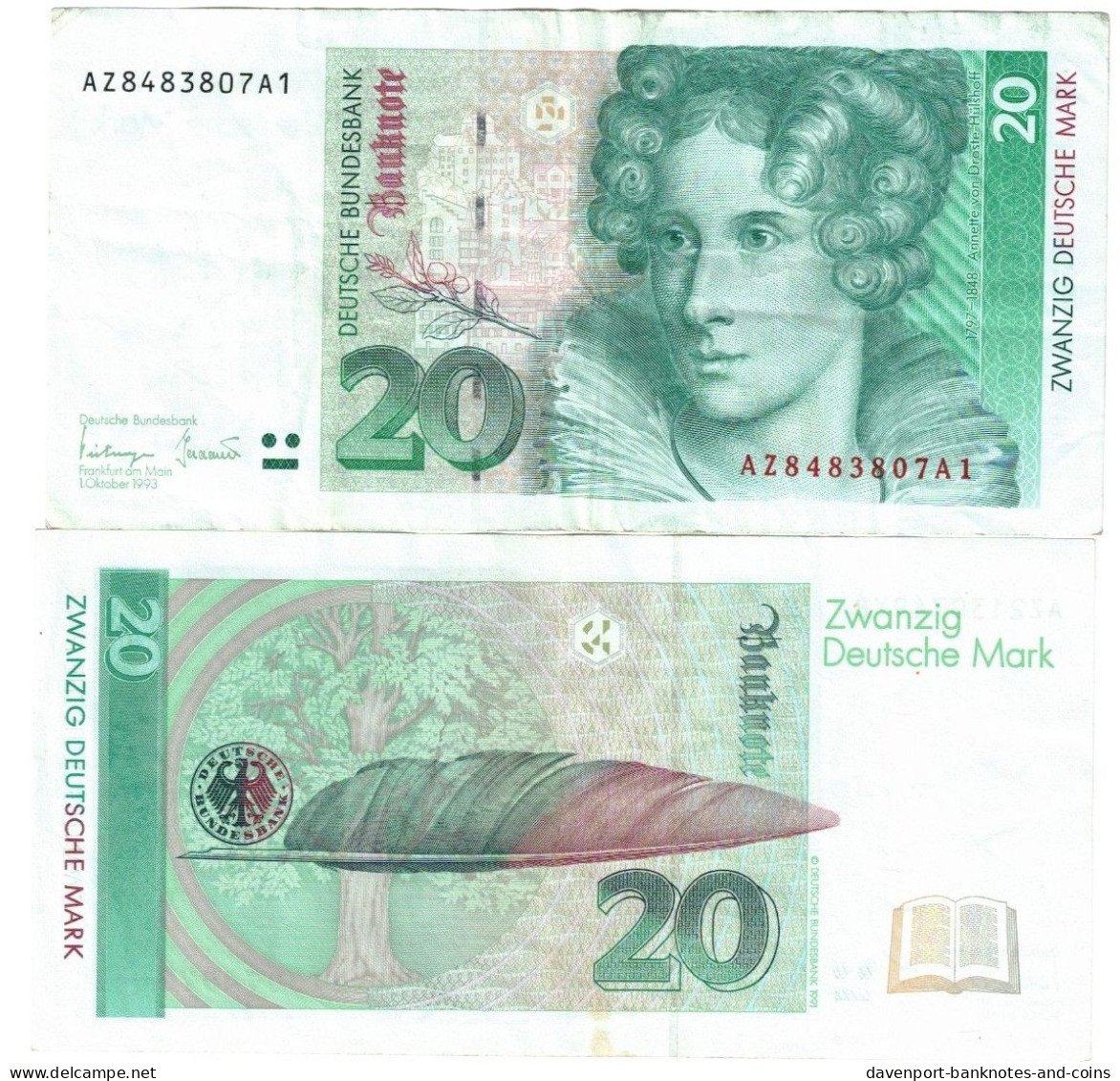 Germany 20 Mark 1993 VF - 20 Deutsche Mark