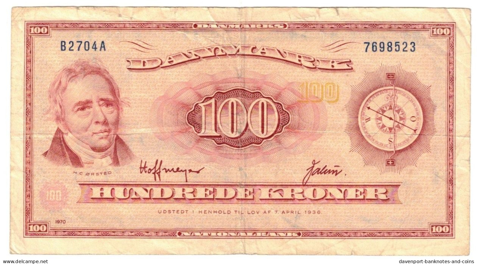 Denmark 100 Kroner 1970 F/VF "Hoffmeyer-Valeur" - Denemarken