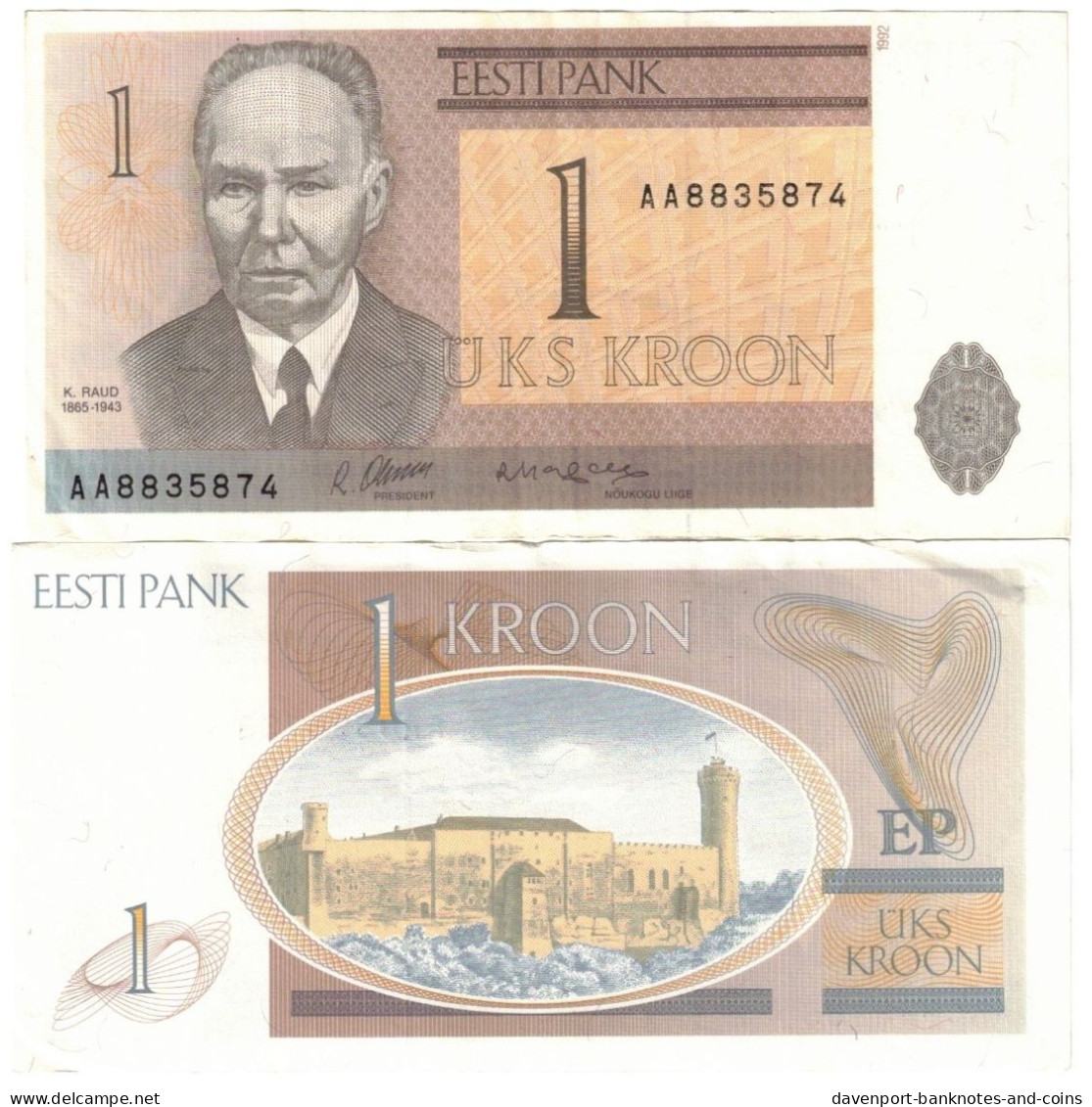 Estonia 1 Kroon 1992 VF/EF "AA" - Estonie