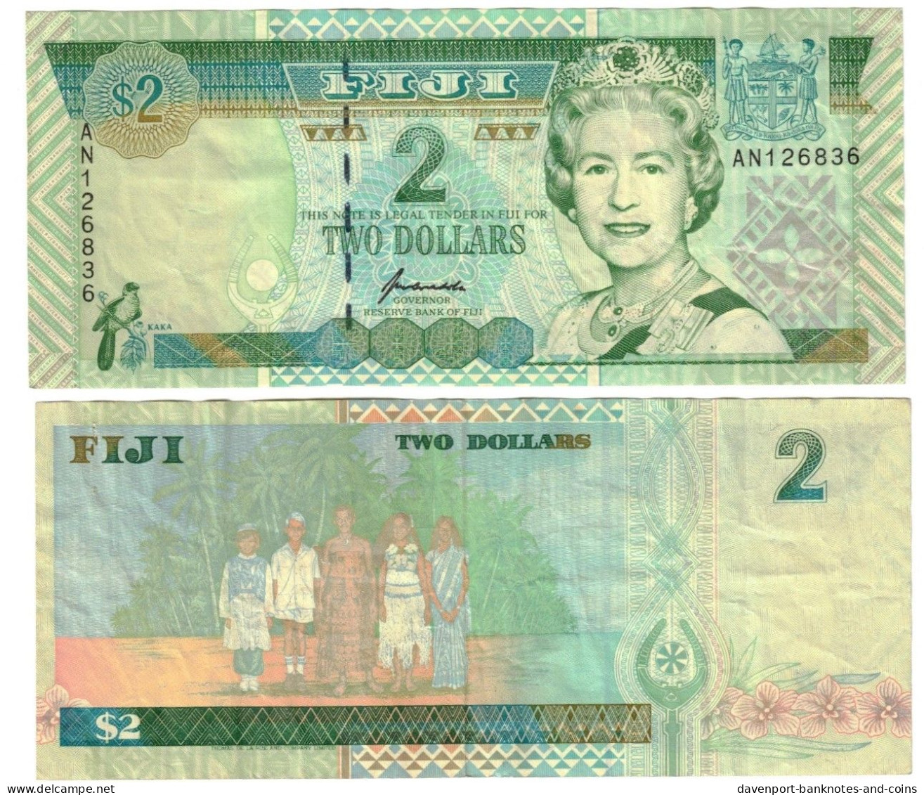 Fiji 2 Dollars 1996 VF "Kubuabola" (double Prefix) - Fidji