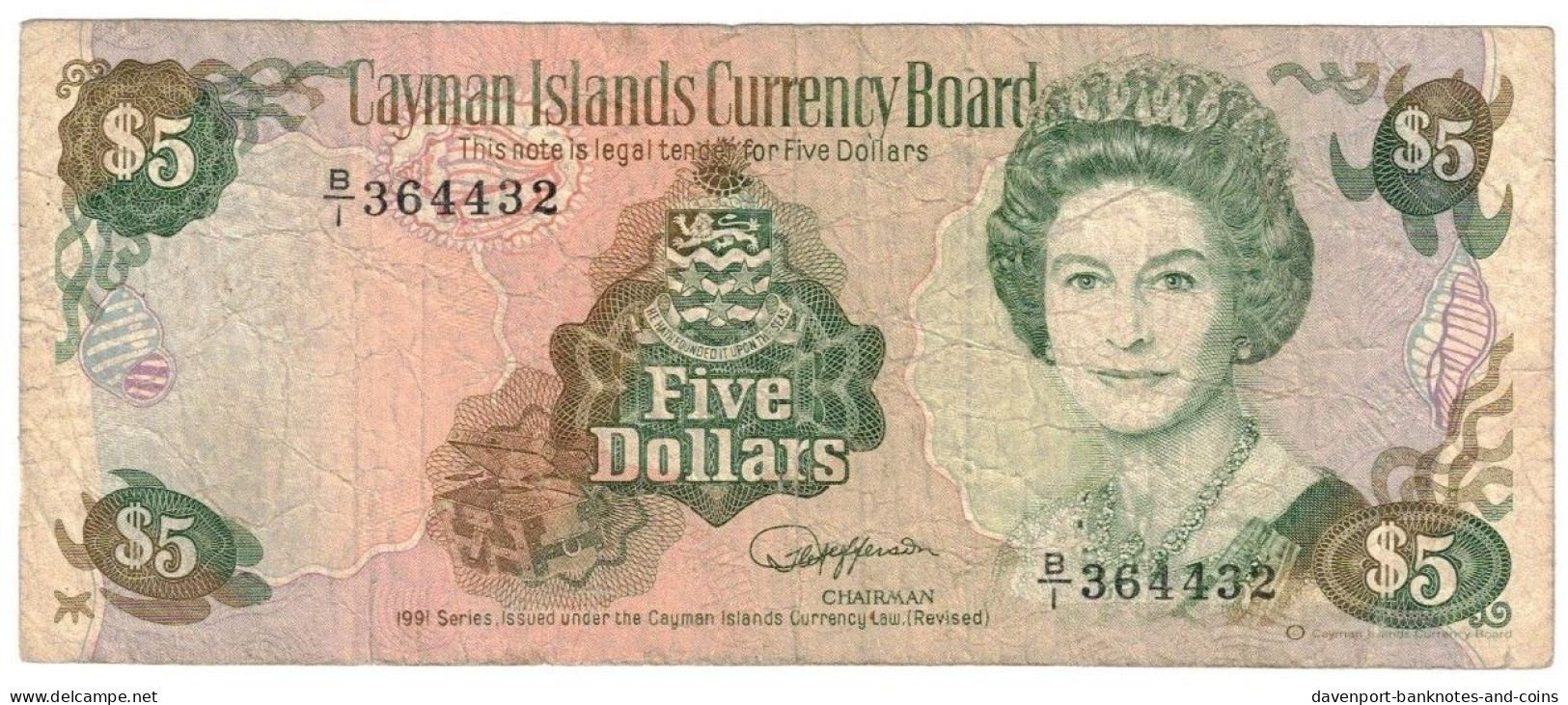 Cayman Islands 5 Dollar 1991 F - Kaimaninseln