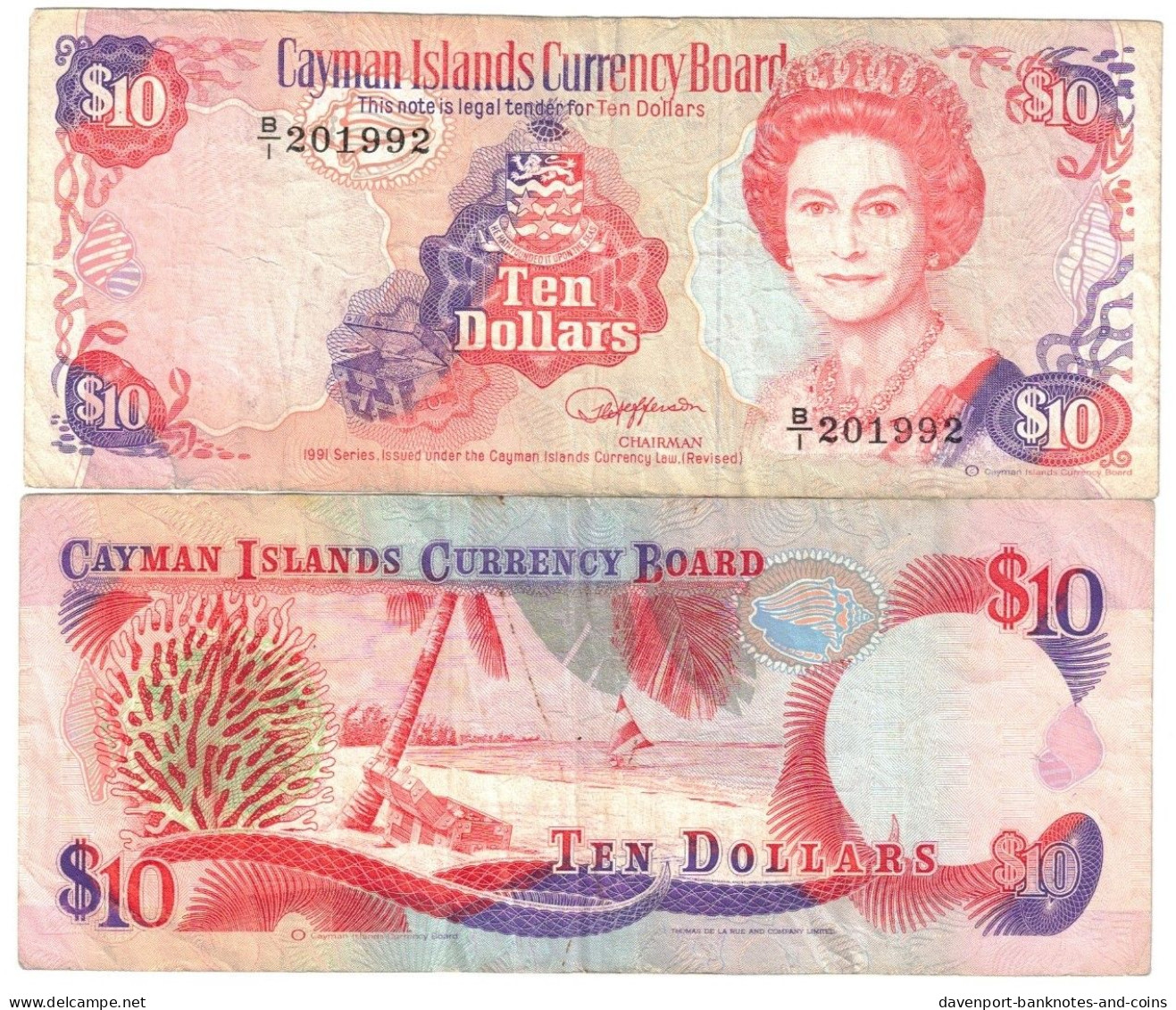 Cayman Islands 10 Dollars 1991 VF - Islas Caimán
