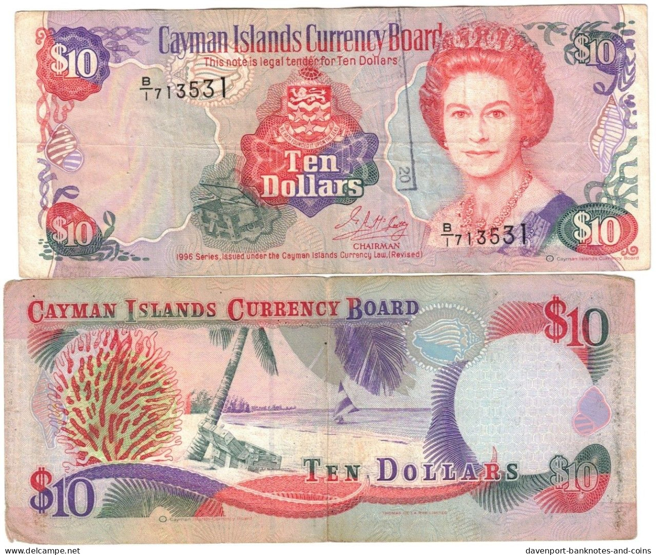 Cayman Islands 10 Dollars 1996 VF - Islas Caimán