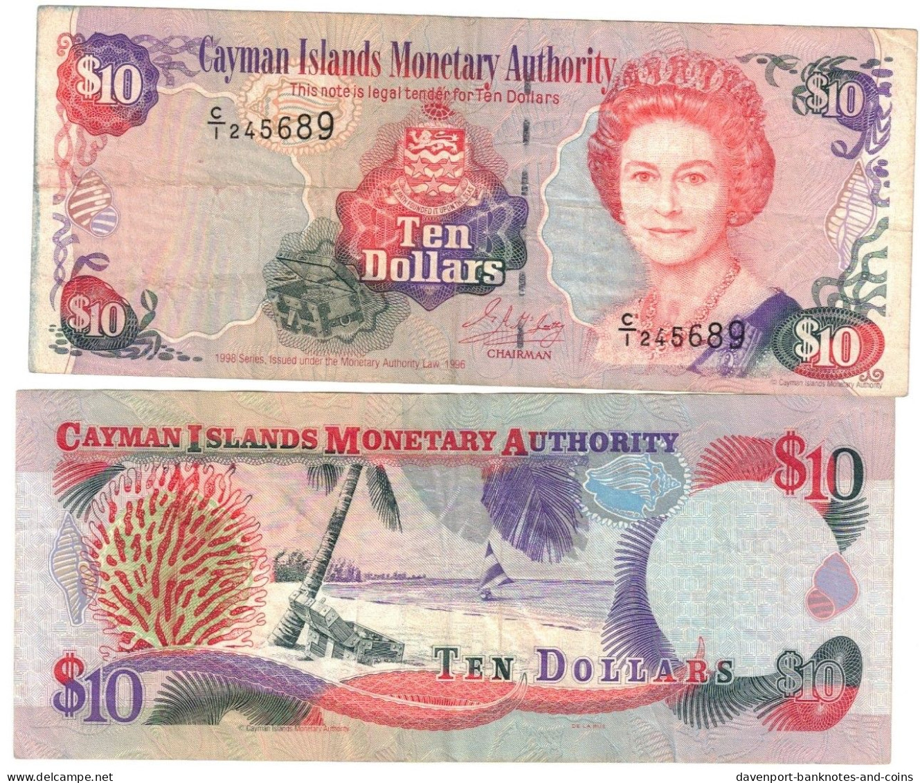 Cayman Islands 10 Dollars 1998 VF - Islas Caimán