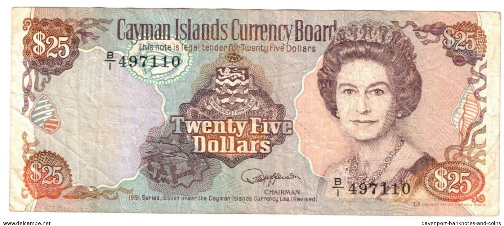 Cayman Islands 25 Dollars 1991 F - Kaaimaneilanden