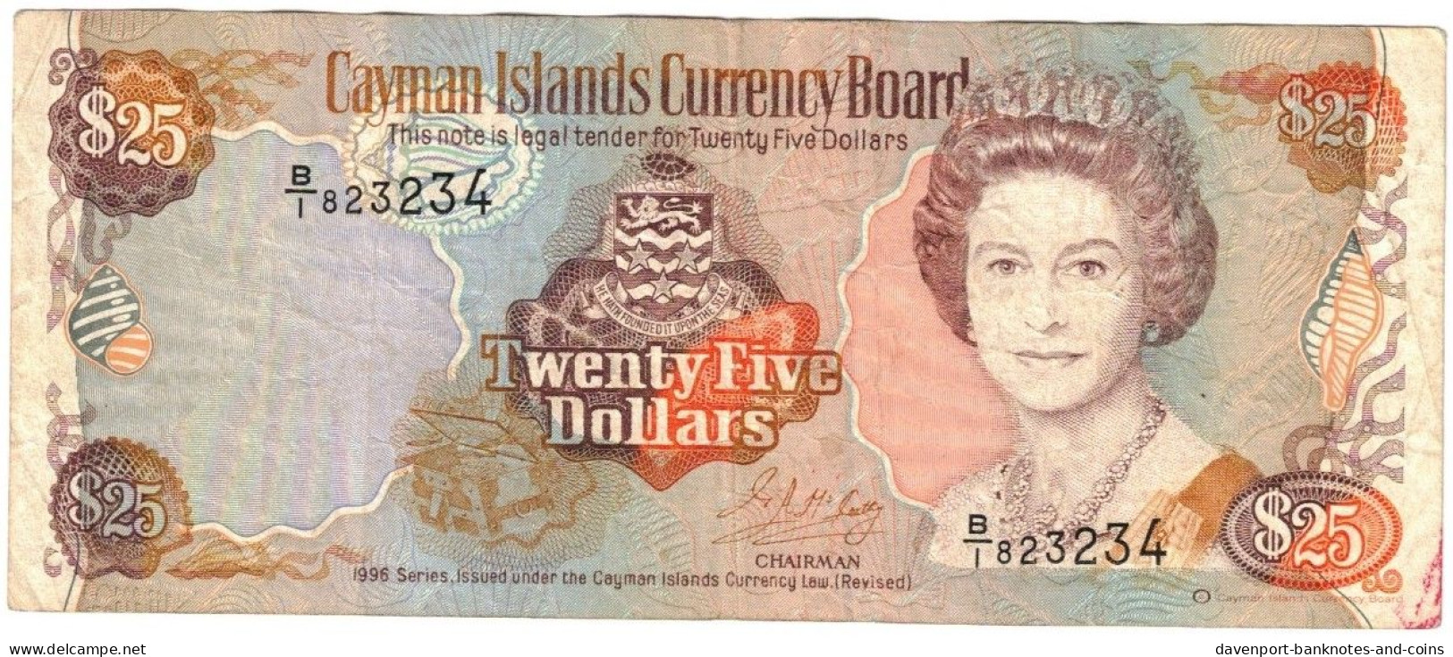 Cayman Islands 25 Dollars 1996 VF - Islas Caimán