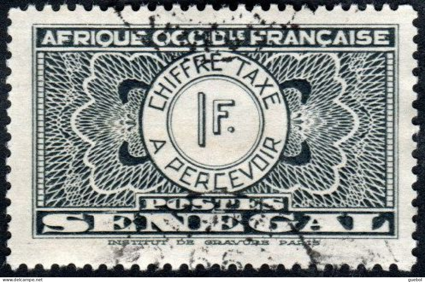 Sénégal Obl. N° Taxe 29 - Pièce De Monnaie Sur Fond Burelé Le 1f Noir - Postage Due
