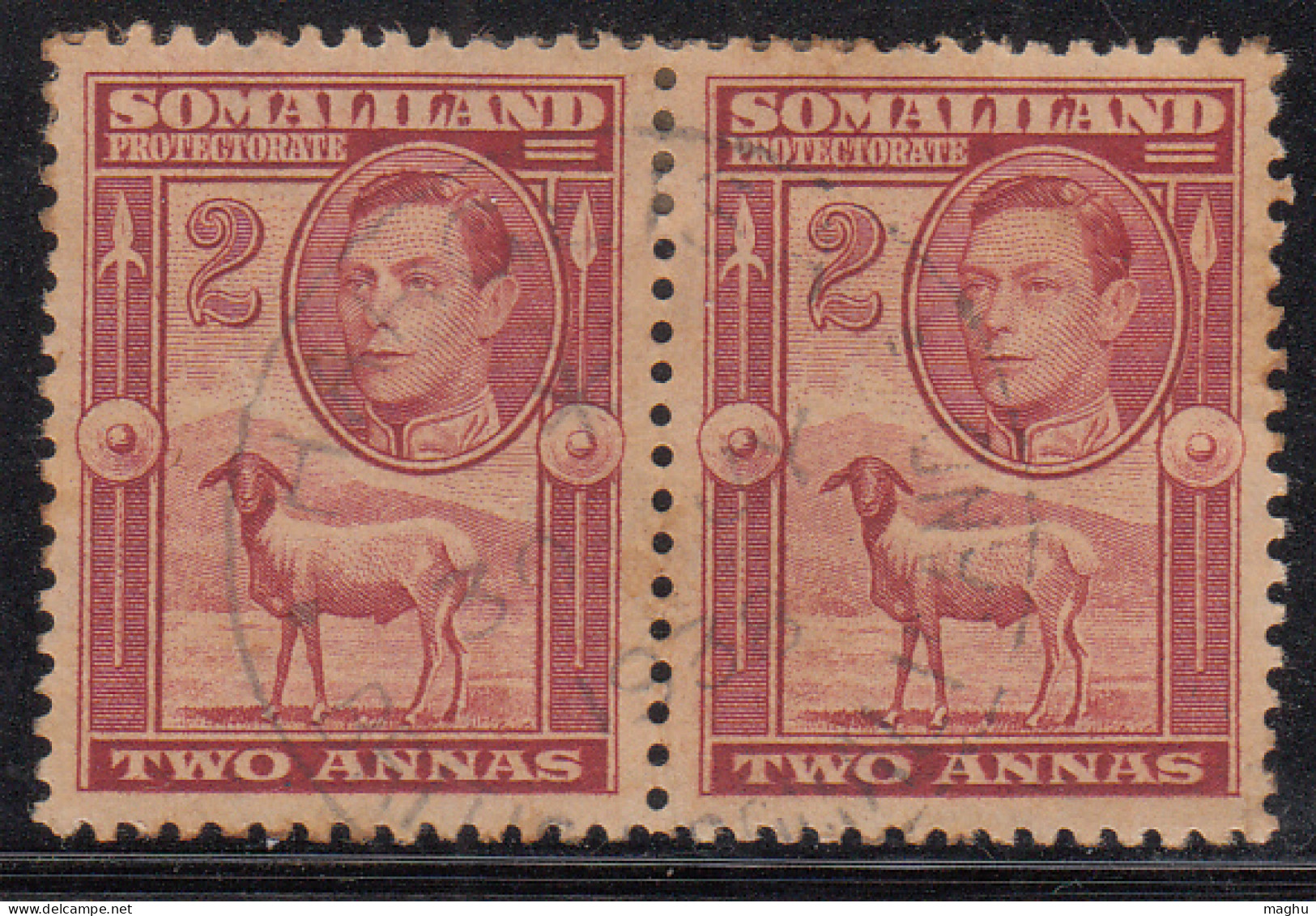 2d Pair,, Somaliland Protectorate Used 1938, Portrait To Left, Farm Animal, Sheep - Somaliland (Herrschaft ...-1959)