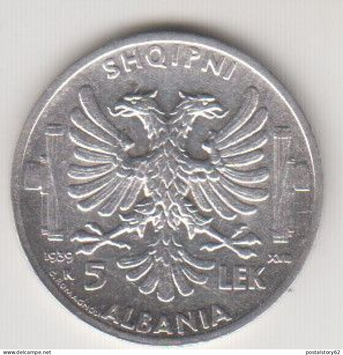 Albania, Periodo Vittorio Emanuele III° Moneta Arg. 5 Lek Anno 1939 XVII° Spl + - Albanie