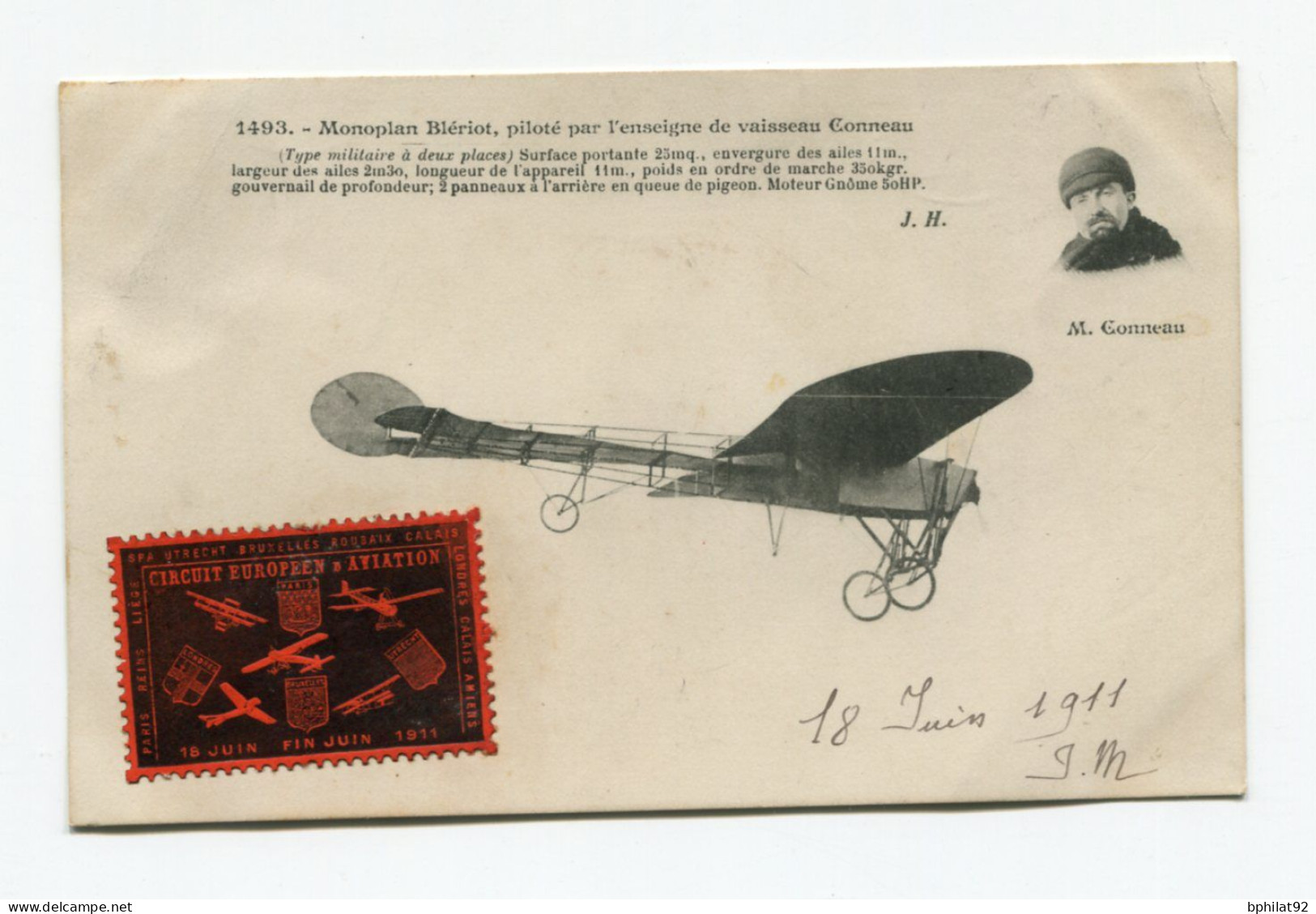 !!! CPA DU CIRCUIT EUROPEEN DE JUILLET 1911 AVEC VIGNETTE SPECIALE - Aviation