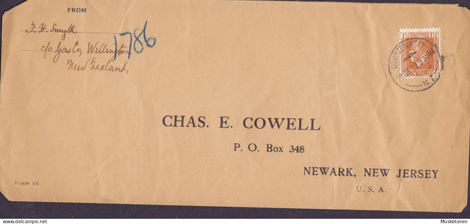 New Zealand WELLINGTON Courtenary Pl. 1919 Cover Brief CHAS. E. POWELL Newark NEW JERSEY United States GV. Stamp - Storia Postale