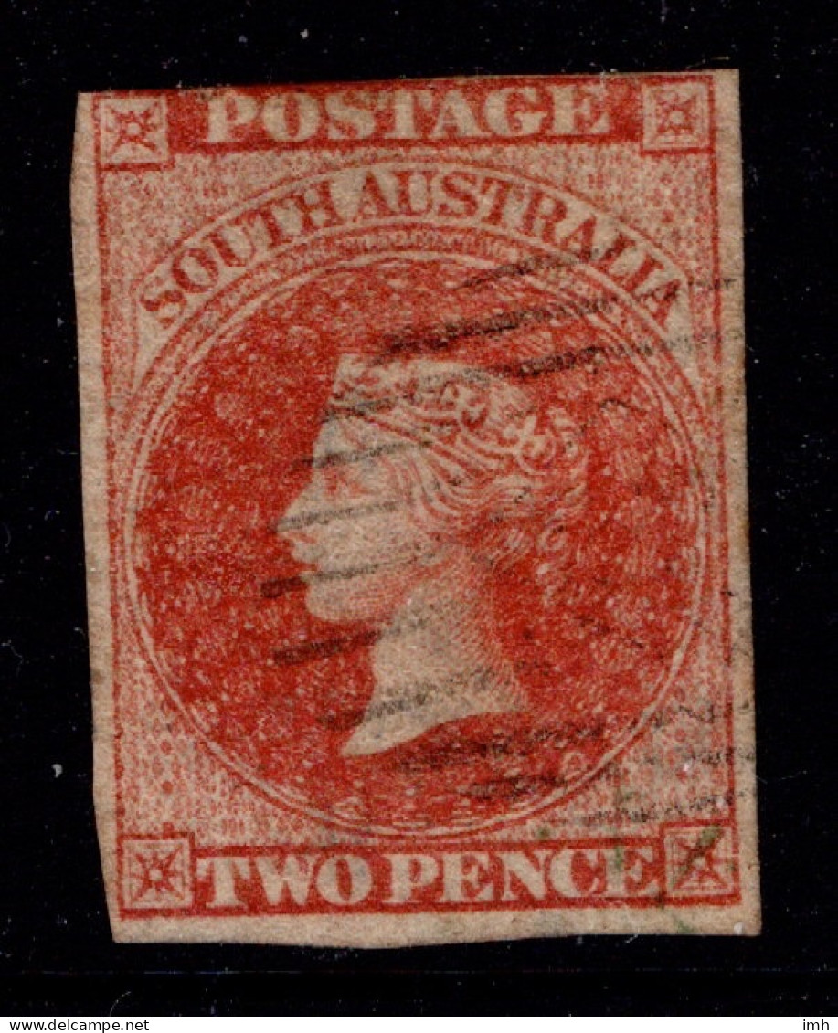 1856-56 SG9 2d Red W2 Imperf. Three Margins VFU (#1) £40 - Used Stamps