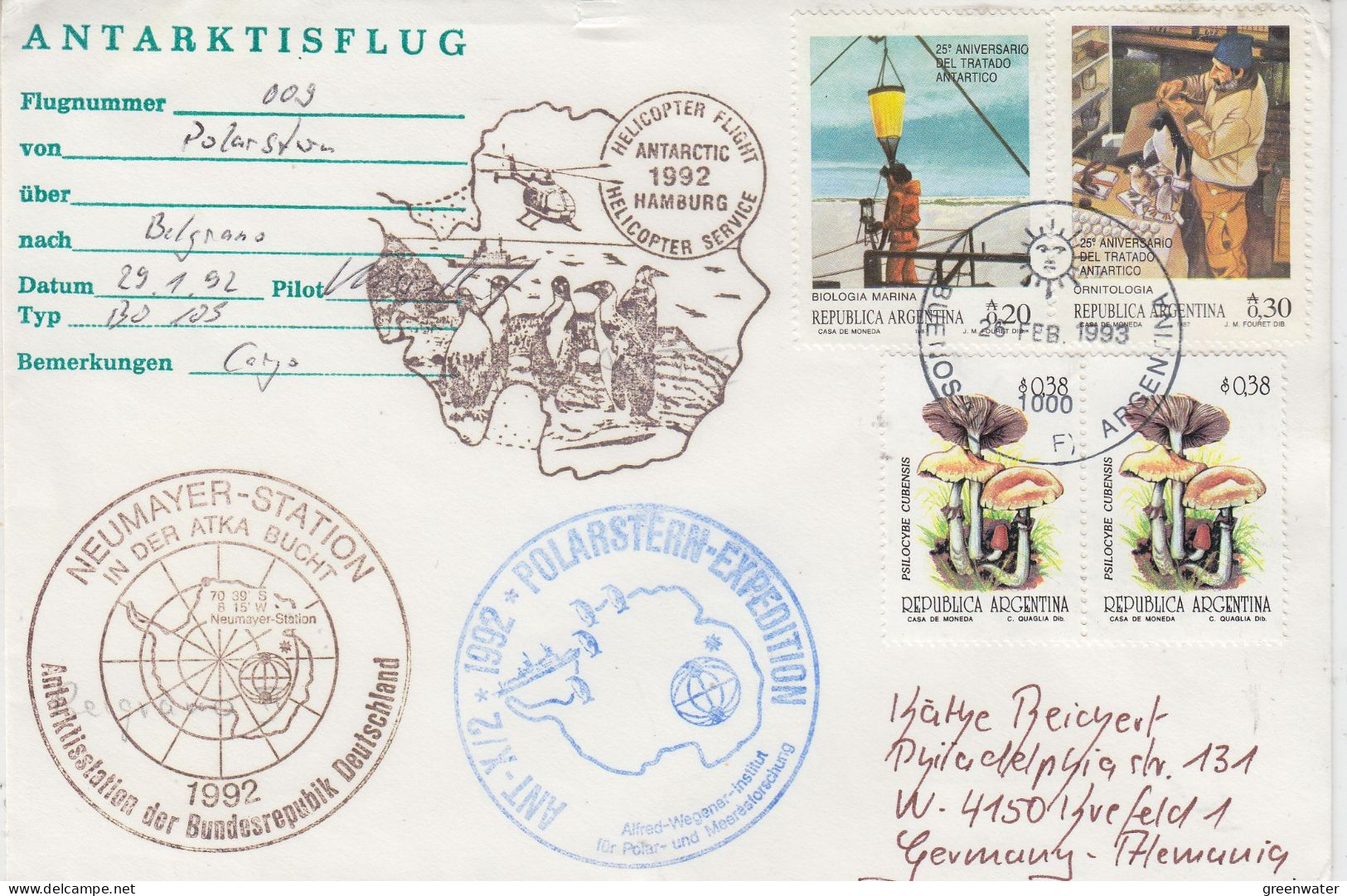 Argentina FS Polarstern Heli Flight From Polarstern To Belgrano 29.1.1992 (TO151A) - Vols Polaires