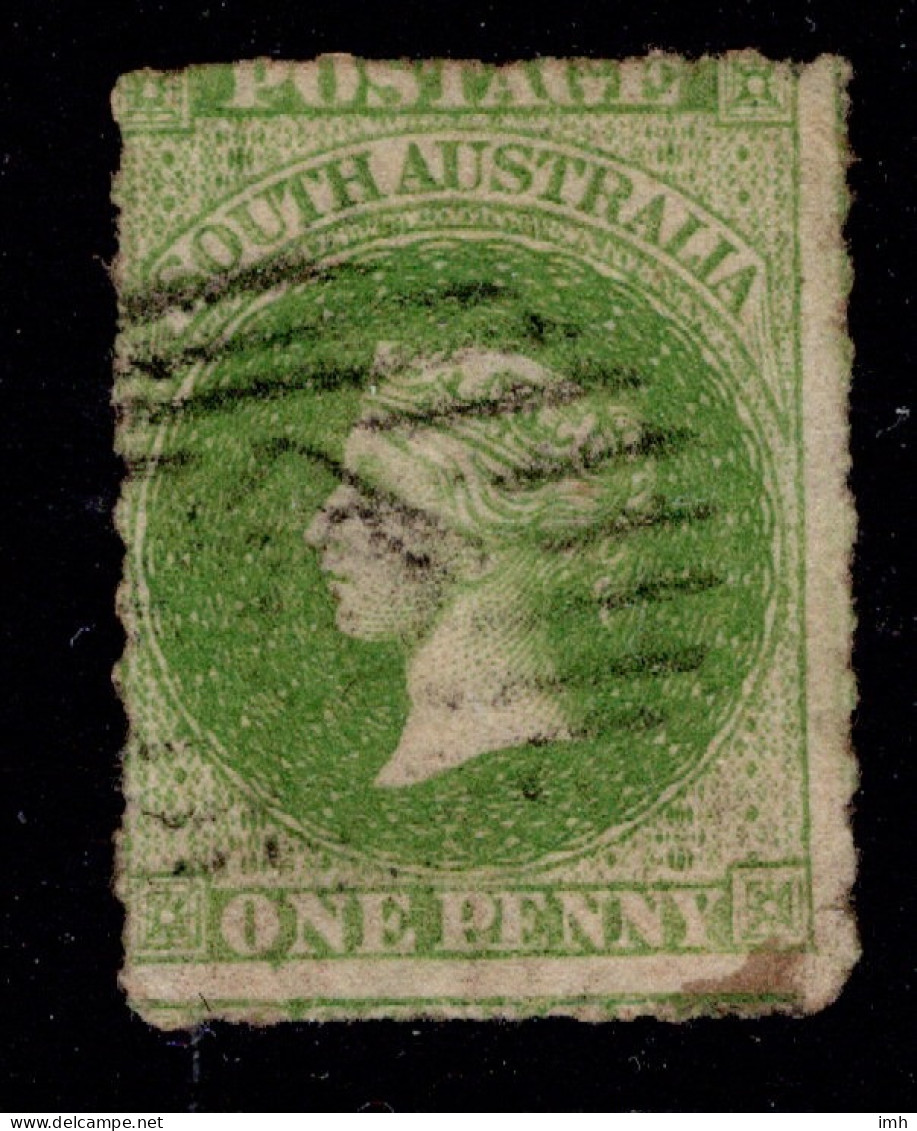 1860-69  SG19 1d Bright Yellow-green W2 Second Rouletted Issue £48 - Usati