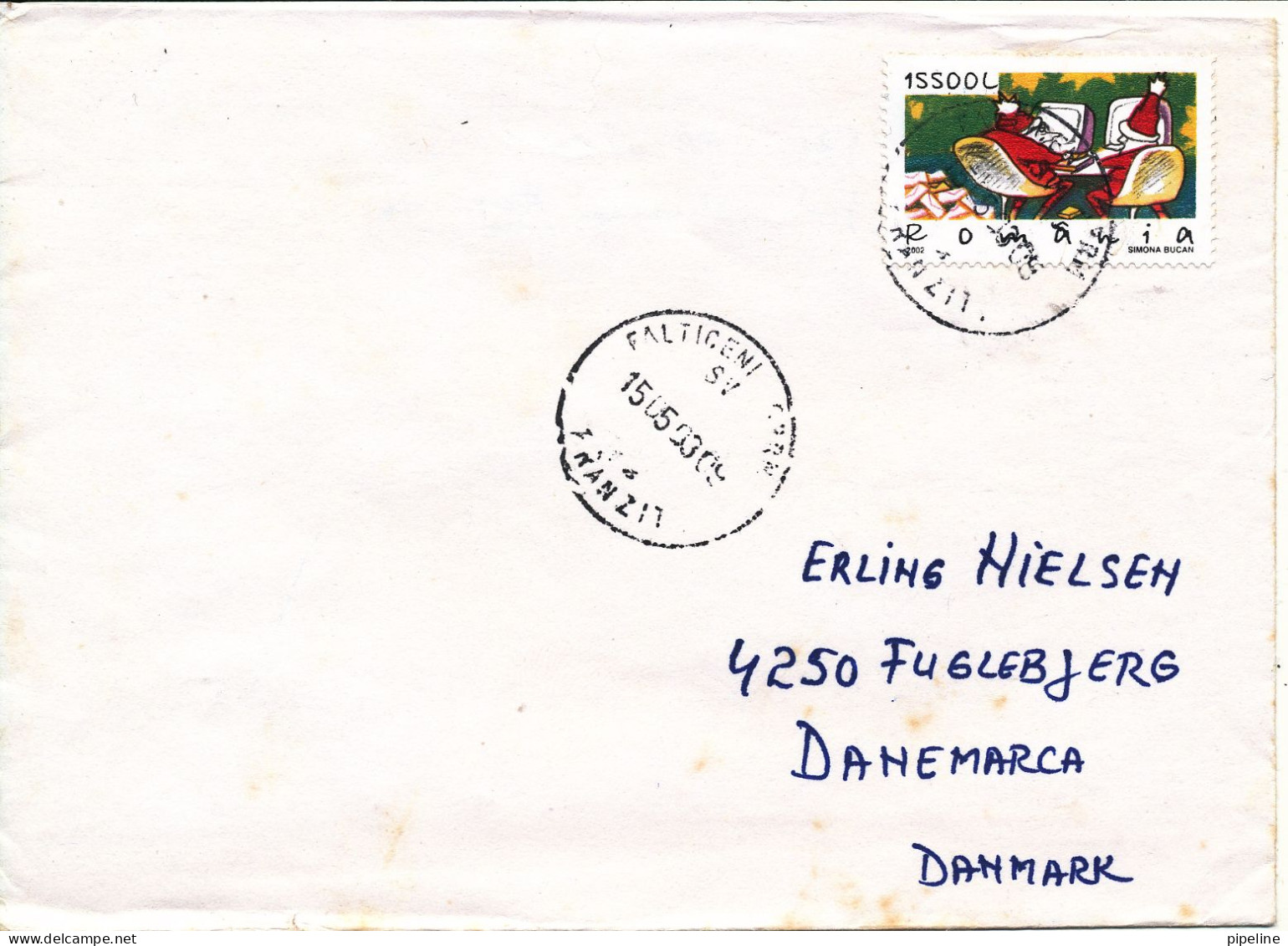 Romania Cover Sent To Denmark Falticehi 15-5-2003 Single Franked - Cartas & Documentos