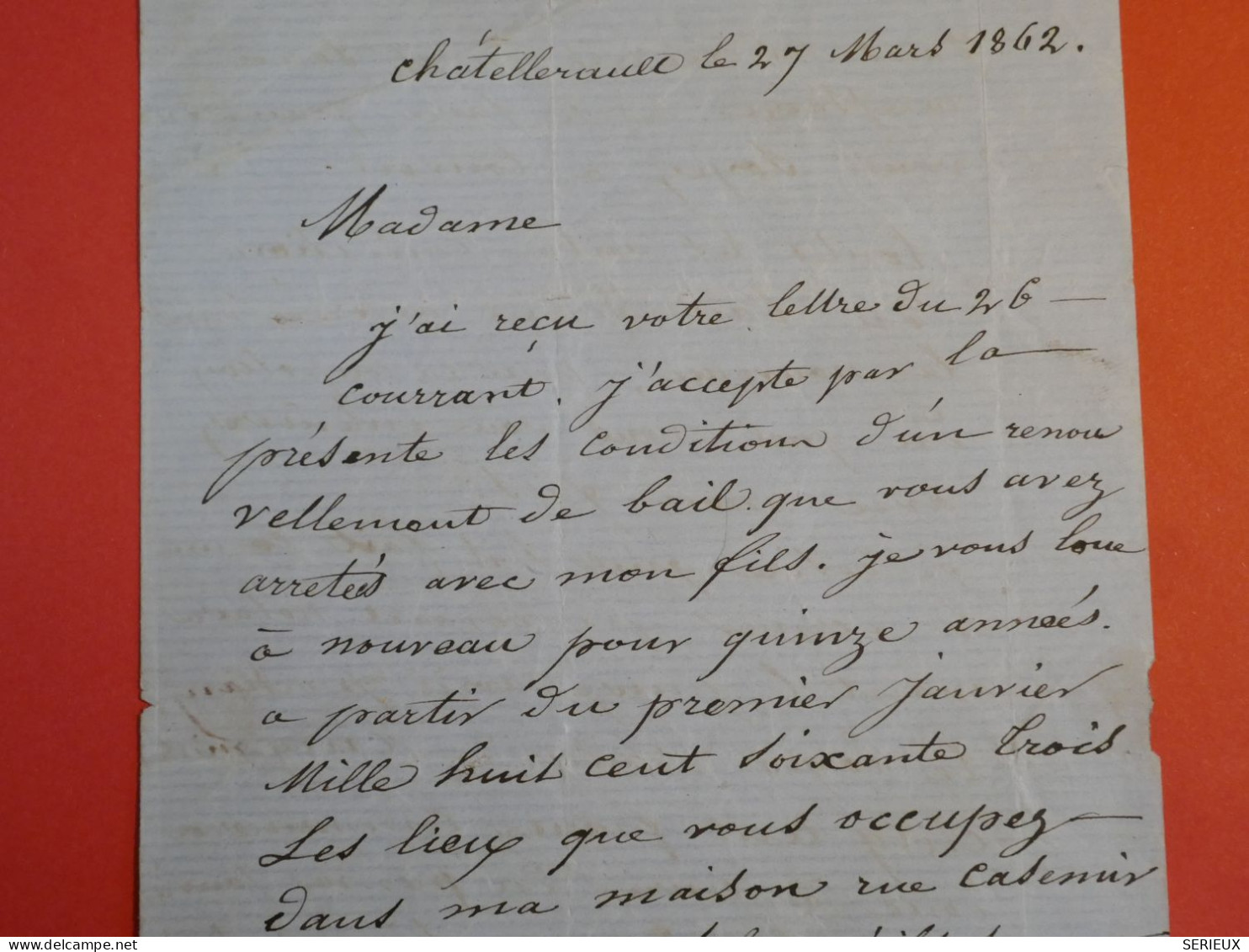 BZ12 FRANCE BELLE LETTRE 1862 BORDEAUX CHATELLERAULT A PARIS + +AFF. INTERESSANT ++ - 1853-1860 Napoléon III.