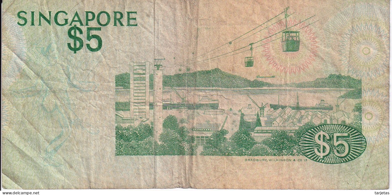 BILLETE DE SINGAPORE DE 5 DOLLARS DEL AÑO 1976 (BANKNOTE) PAJARO-BIRD - Singapour