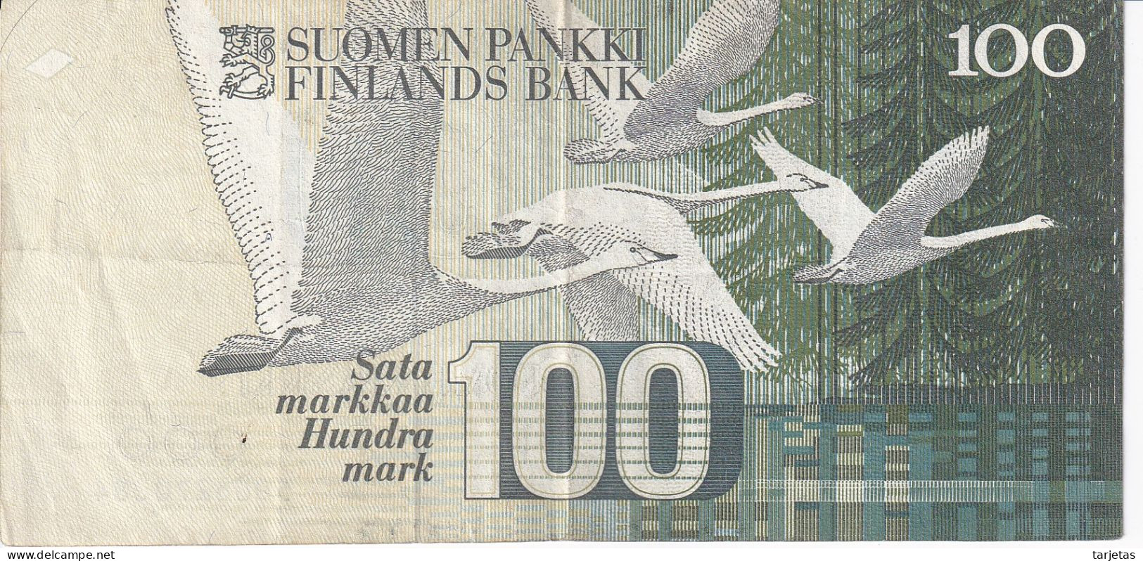 BILLETE DE FINLANDIA DE 100 MARKKAA DEL AÑO 1986  (BANKNOTE) BIRD-PAJARO - Finland