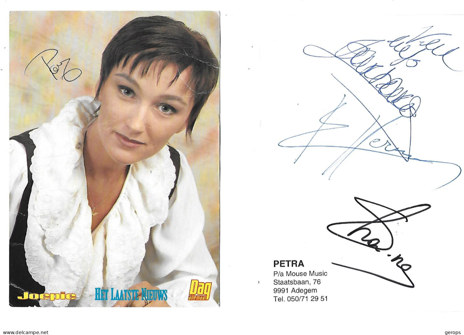 Postkaart Muziek Petra + Handtekening (beschadigd) - Autographs