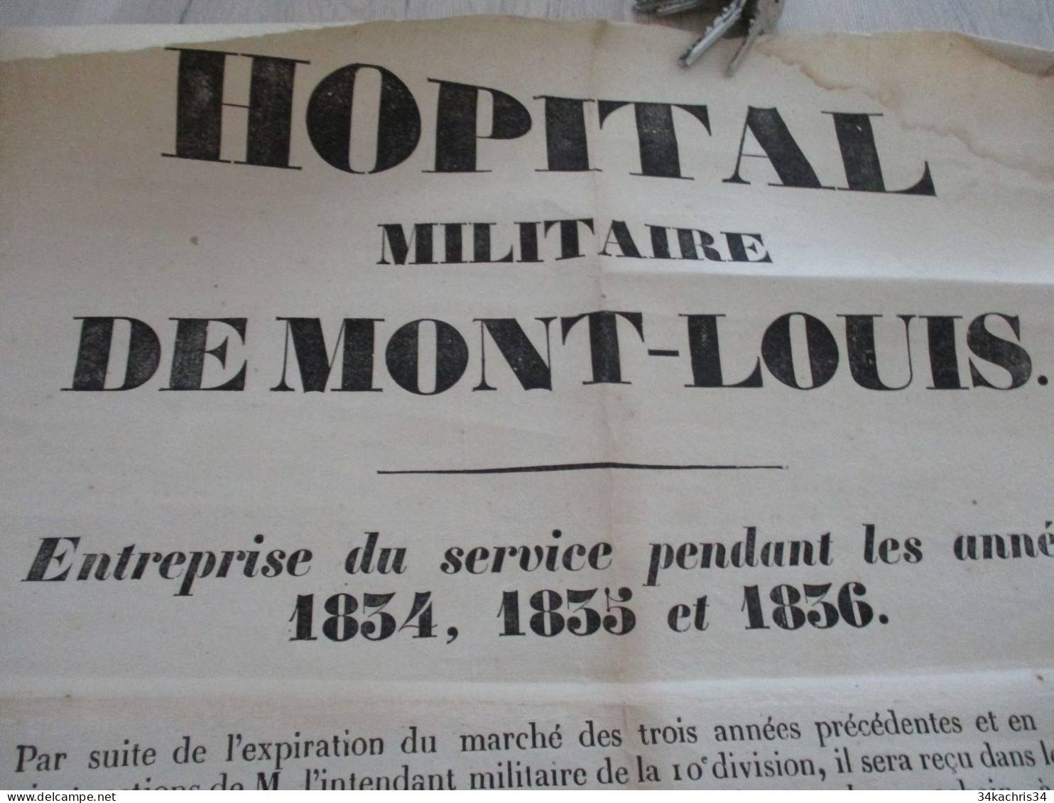 M45 Affiche Placard ¨Pyrénées Orientales Hôpital Militaire De Mont Louis 1833 Soumissions Pour Les Marché 46X54 Environs - Affiches