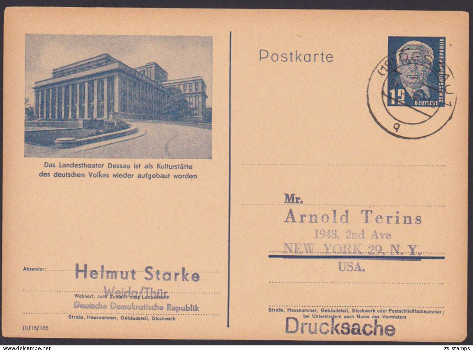 DDR P42/06 Landestheater Dessau, OSt. Dessau, Auslands-Drucksache, Bidpost-GA, Kultur - Cartes Postales - Oblitérées