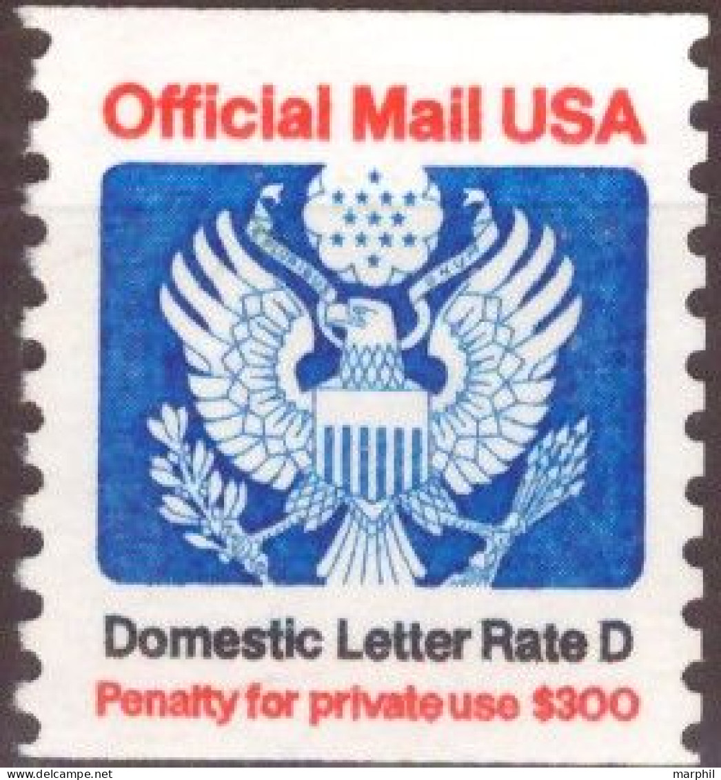Stati Uniti Servizi 1985 UnN°107 Domestic Letter Rate D  MNH/** - Coils & Coil Singles