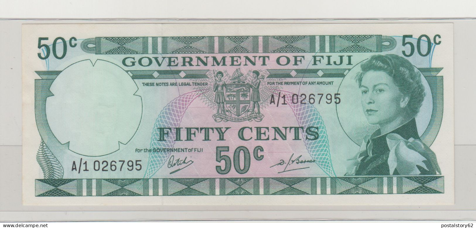 Fiji Government, Banconota " Fifty Cents " ( 50 Cent. ) Elizabeth II Pick 58a Anno 1969 - Figi