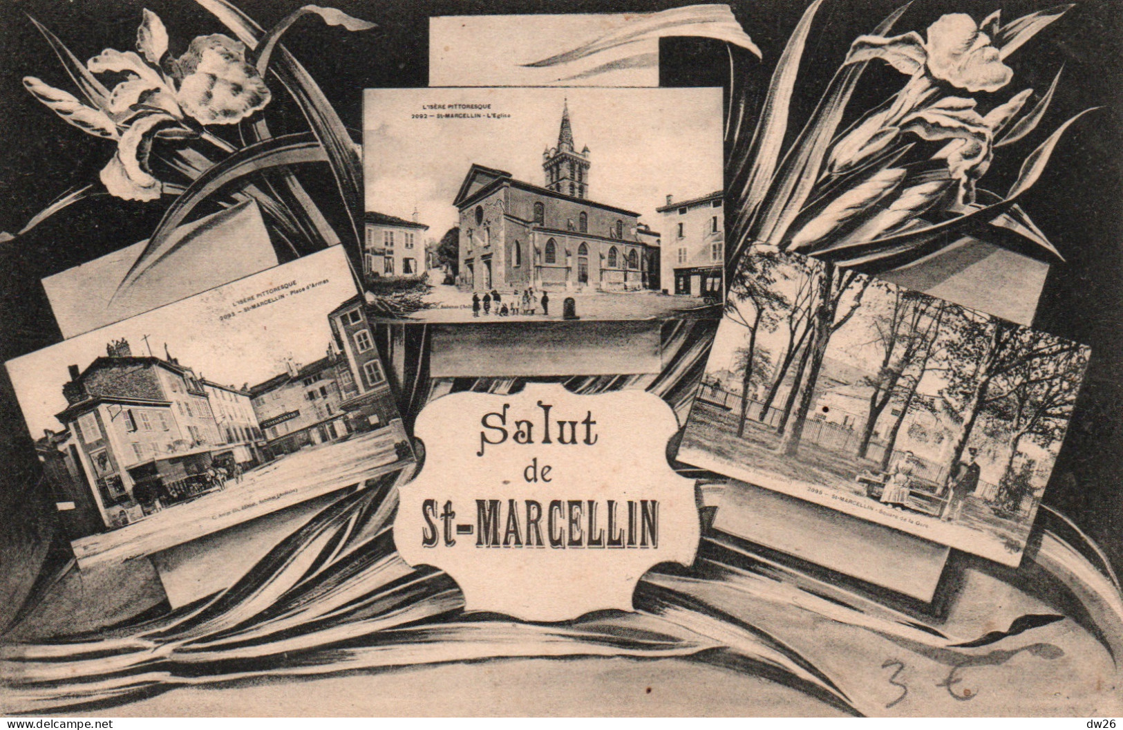 Souvenir - Un Salut De St Saint-Marcellin (Isère) Multivues (Eglise, Place D'Armes, Place De La Gare) - Souvenir De...