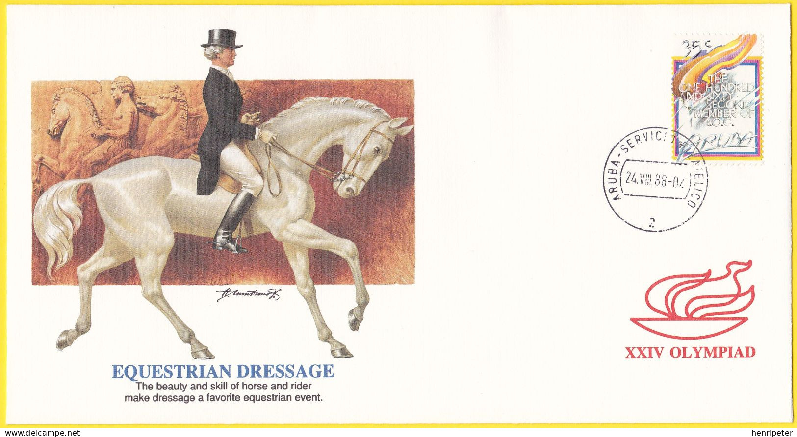 Aruba (Petites Antilles) 1988 - FDC Illustrée Jeux Olympiques D'été à Séoul (Corée Du Sud) - Dressage équestre - Curaçao, Nederlandse Antillen, Aruba