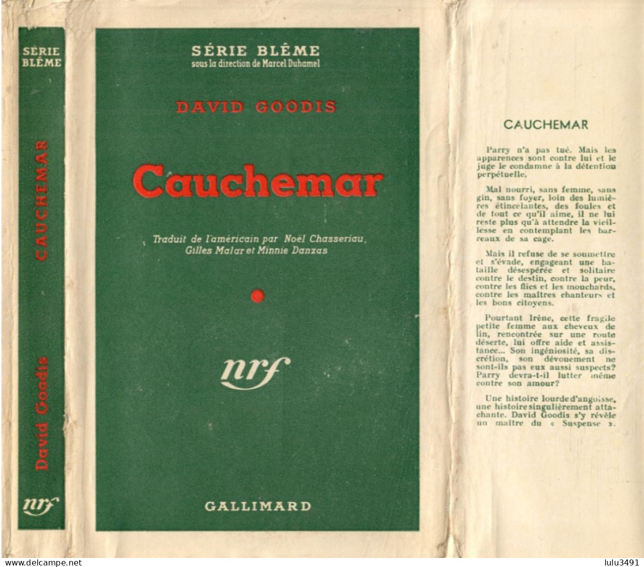 POLICIER - NRF-Gallimard- Série BLÊME- (n° 4 ) CAUCHEMAR Par David GOODIS - 1949 - NRF Gallimard