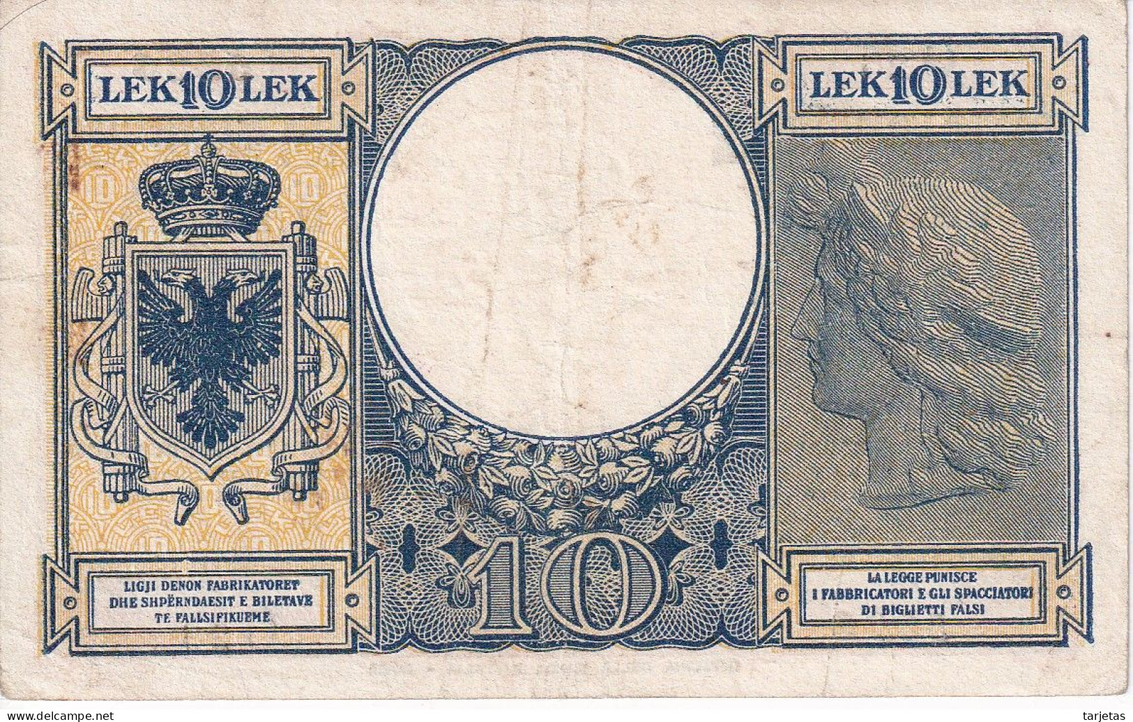 BILLETE DE ALBANIA DE 10 LEK DEL AÑO 1940 (BANKNOTE) - Albanien