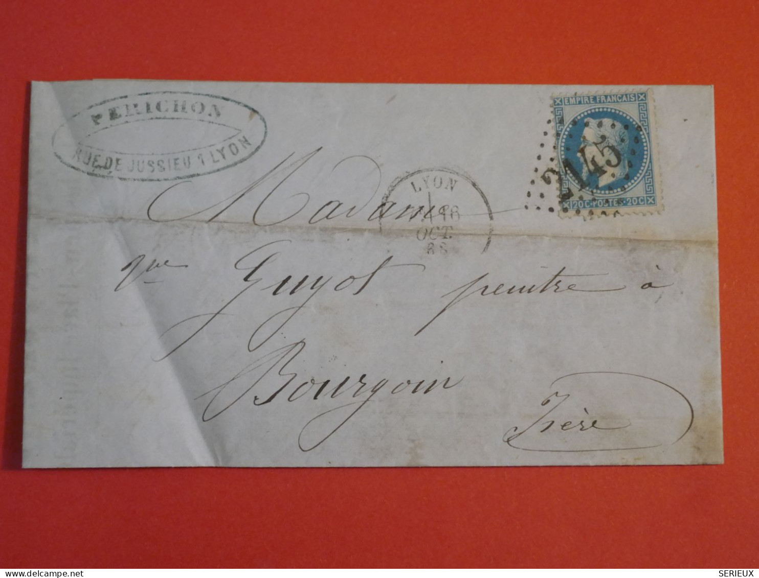 BZ12 FRANCE BELLE LETTRE 1868  LYON A BOURGOIN  +NAPOLEON N°29  ++AFF. INTERESSANT ++ - 1863-1870 Napoléon III Lauré