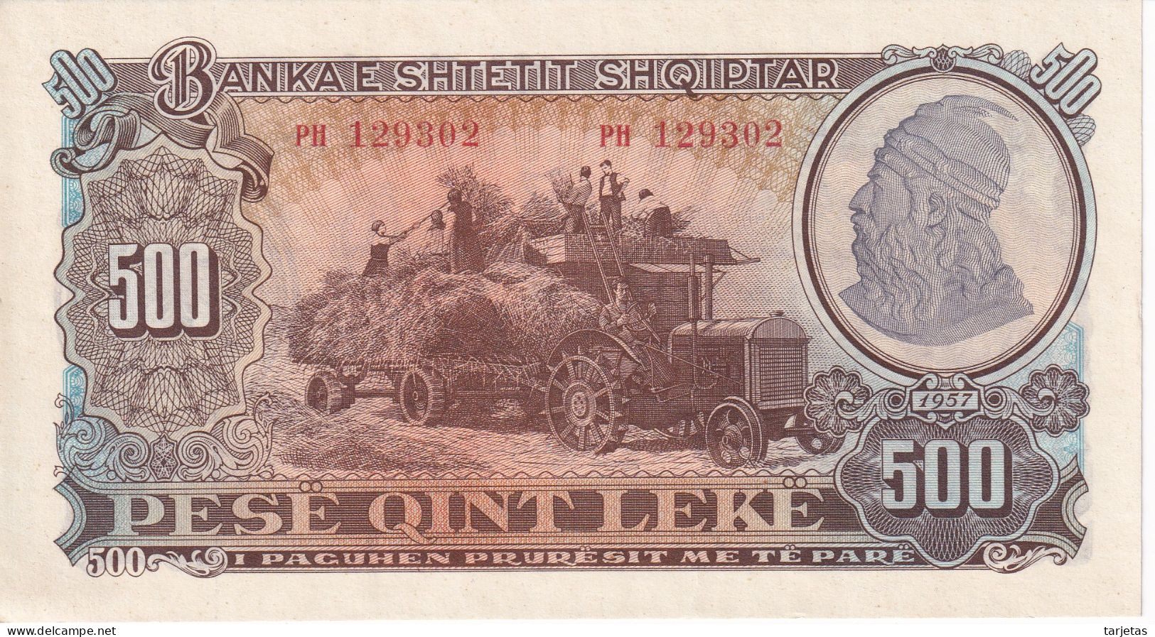 BILLETE DE ALBANIA DE 500 LEKE DEL AÑO 1957 SIN CIRCULAR (UNC)  (BANKNOTE) - Albanië