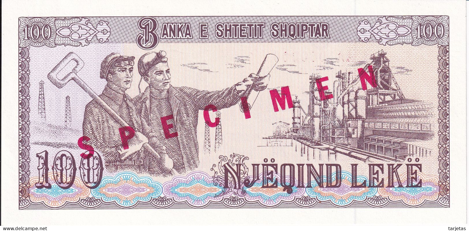 SPECIMEN - BILLETE DE ALBANIA DE 100 LEKE DEL AÑO 1991 SIN CIRCULAR (UNC)  (BANKNOTE) - Albanien