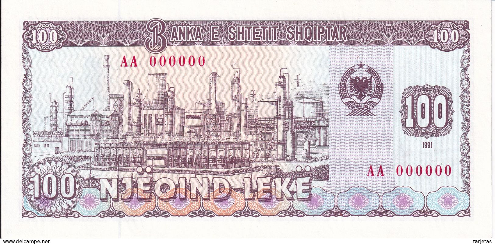 SPECIMEN - BILLETE DE ALBANIA DE 100 LEKE DEL AÑO 1991 SIN CIRCULAR (UNC)  (BANKNOTE) - Albania