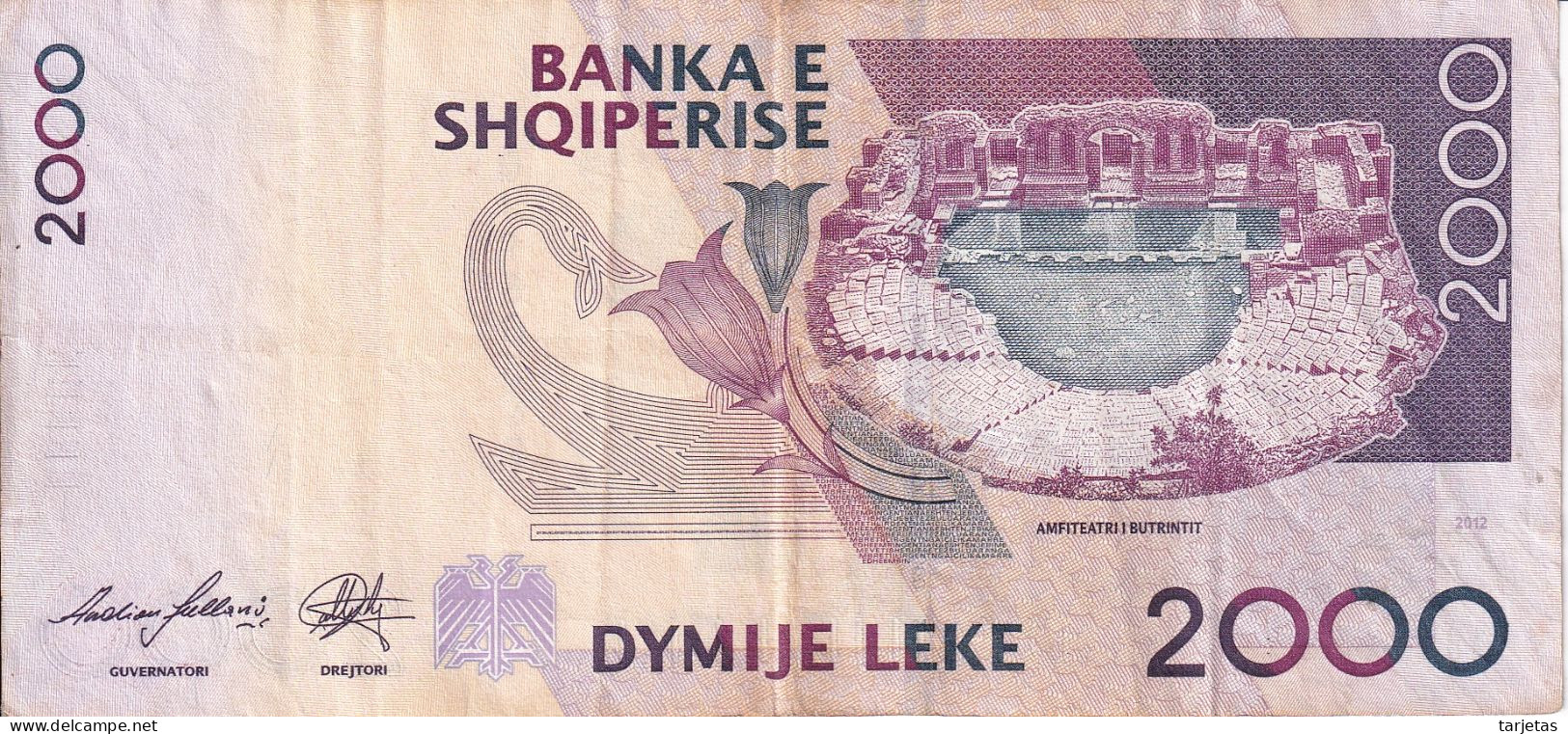 BILLETE DE ALBANIA DE 2000 LEKE DEL AÑO 2012 (BANKNOTE) - Albanie