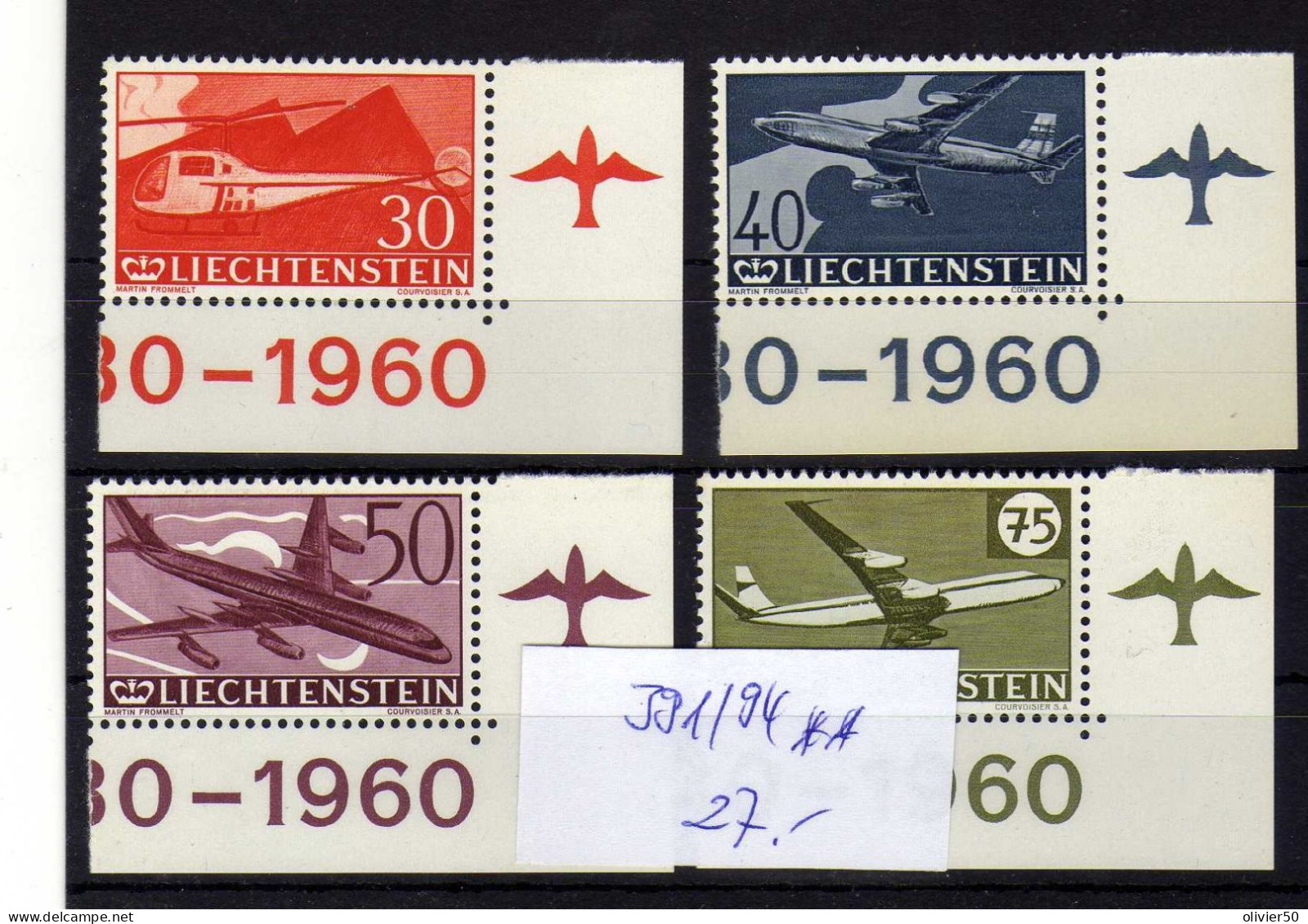 Liechtenstein (1960) - 30e Anniversaire Du Timbre Aerien -  Neufs** - MNH - Poste Aérienne