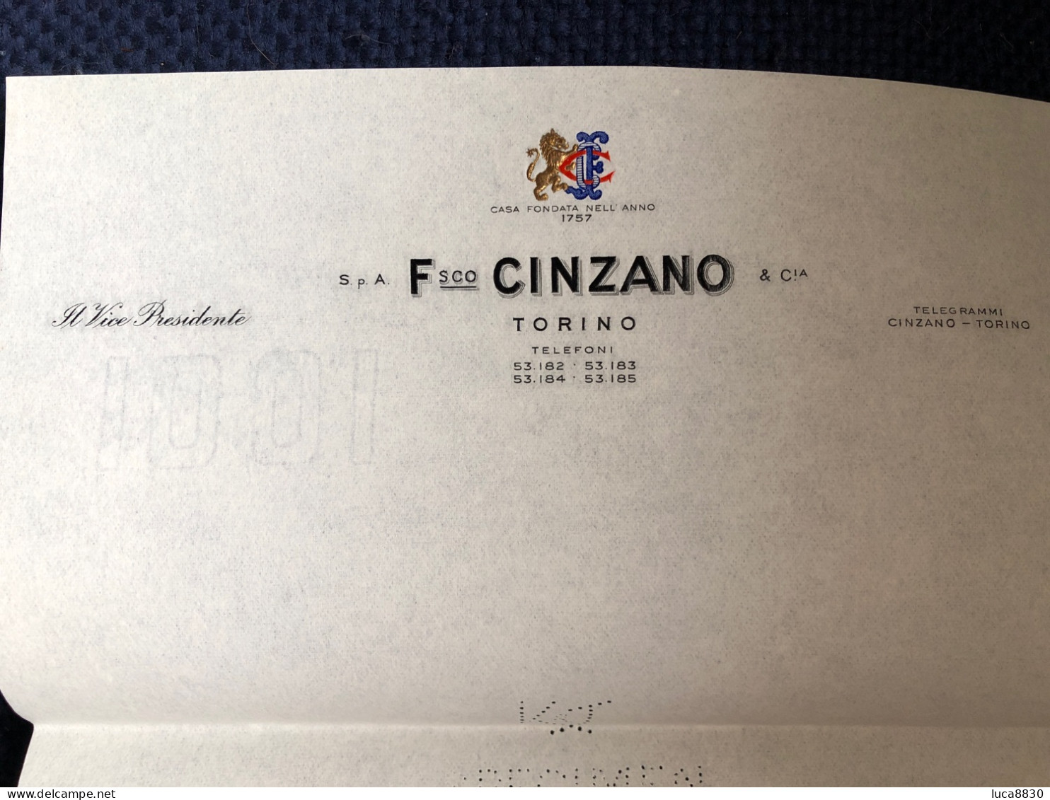 Torino Cinzano Carta Intestata - Wirtschaften, Hotels & Restaurants