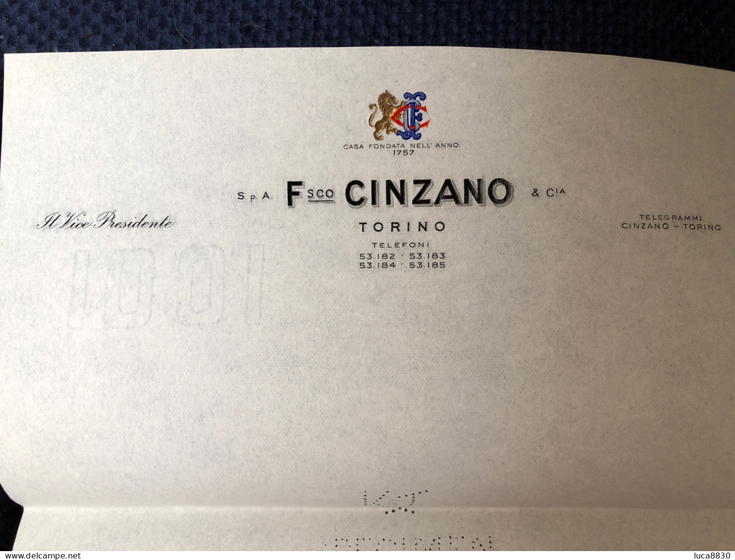 Torino Cinzano Carta Intestata - Bar, Alberghi & Ristoranti