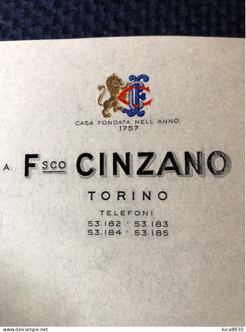 Torino Cinzano Carta Intestata - Bares, Hoteles Y Restaurantes