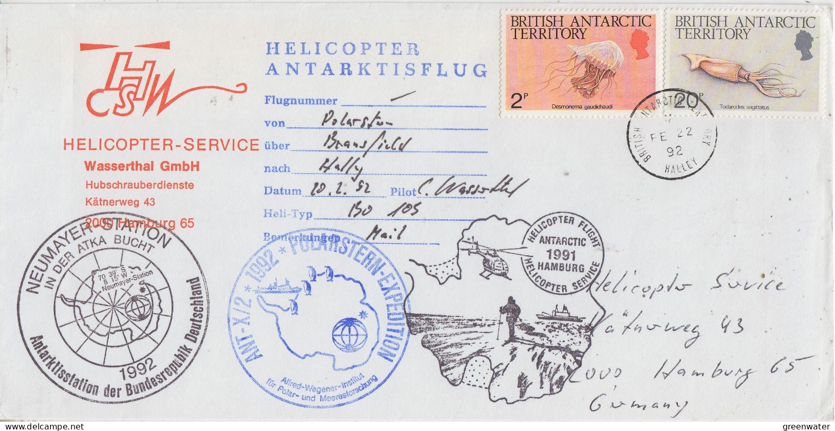 British Antarctic Territory (BAT) FS Polarstern Heli Flight Polarstern To Bransfield  20.02.1992 (TO155) - Voli Polari