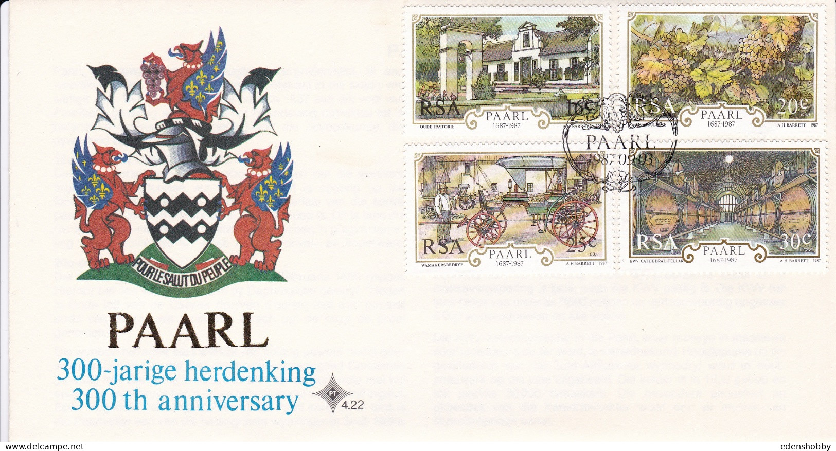 1987 SOUTH AFRICA RSA 1987 6 Official First Day Covers FDC 4.2 4.20.1 4.21 4.22 4.22.1 4.23 - Storia Postale