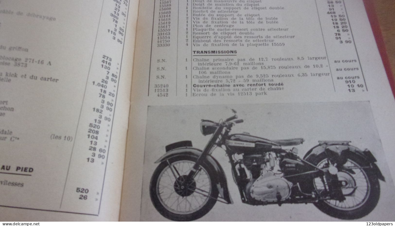 Catalogue 1951 TARIF DES PIECES DETACHEES  Cycles Motocyclettes "TERROT"  DIJON 500 CM3 TYPE RGST 32 PAGES - Transportmiddelen