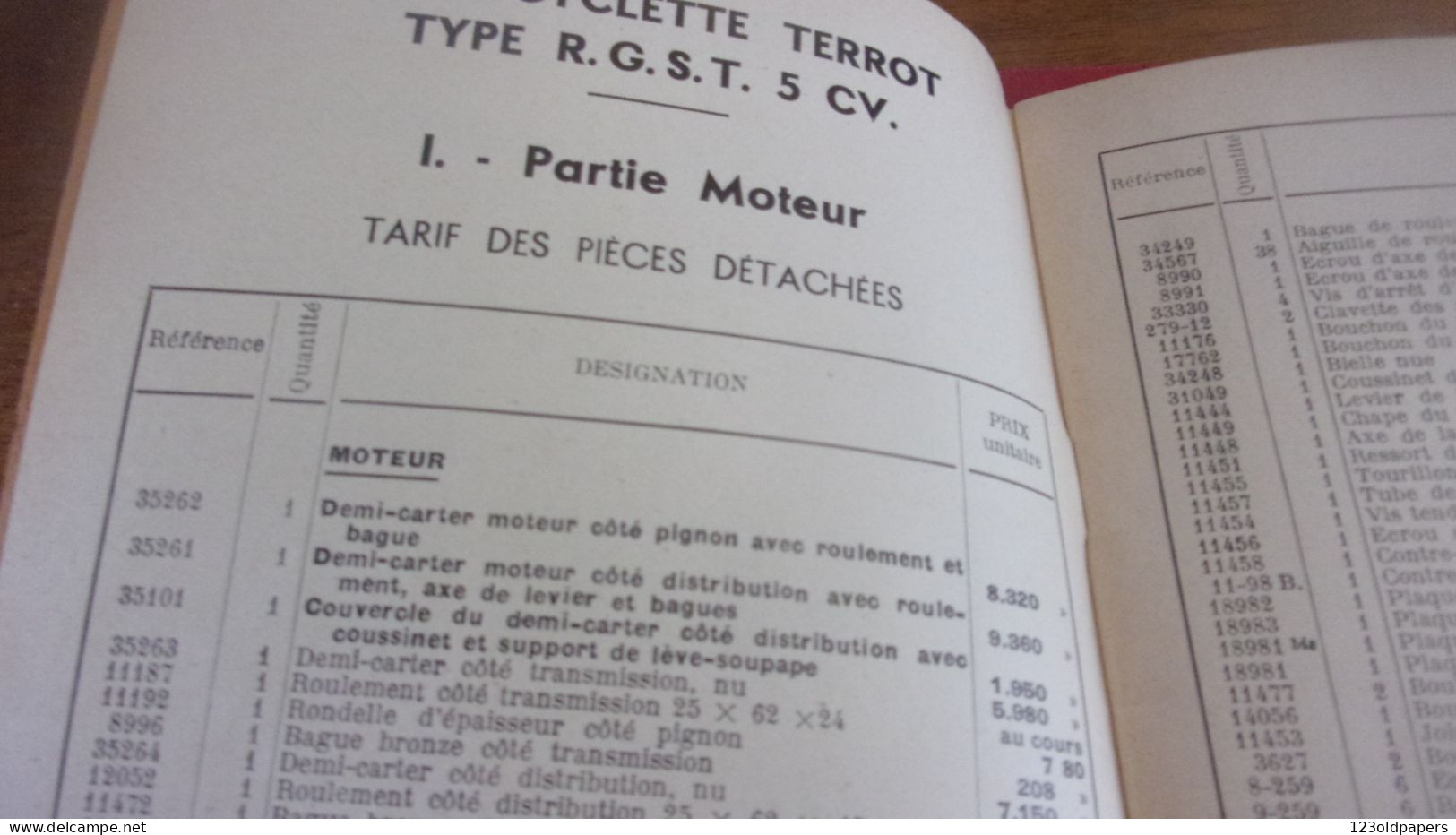 Catalogue 1951 TARIF DES PIECES DETACHEES  Cycles Motocyclettes "TERROT"  DIJON 500 CM3 TYPE RGST 32 PAGES