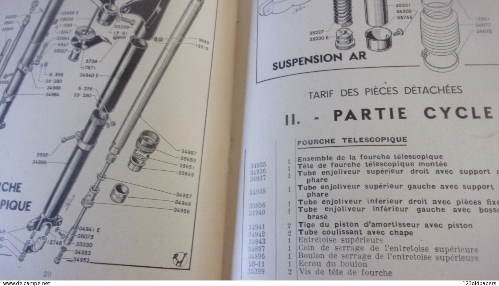 Catalogue 1951 TARIF DES PIECES DETACHEES  Cycles Motocyclettes "TERROT"  DIJON 500 CM3 TYPE RGST 32 PAGES