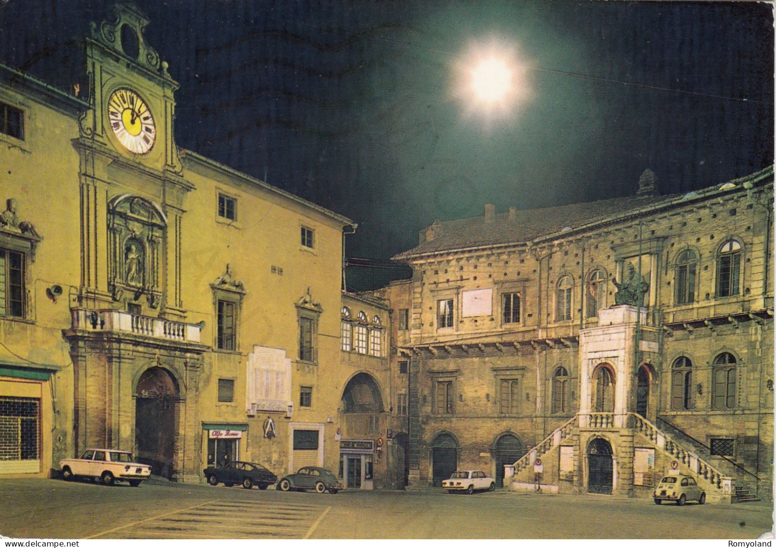 CARTOLINA  FERMO,MARCHE-PIAZZA DEL POPOLO-NOTTURNO-STORIA,MEMORIA,CULTURA,IMPERO ROMANO,BELLA ITALIA,VIAGGIATA 1980 - Fermo