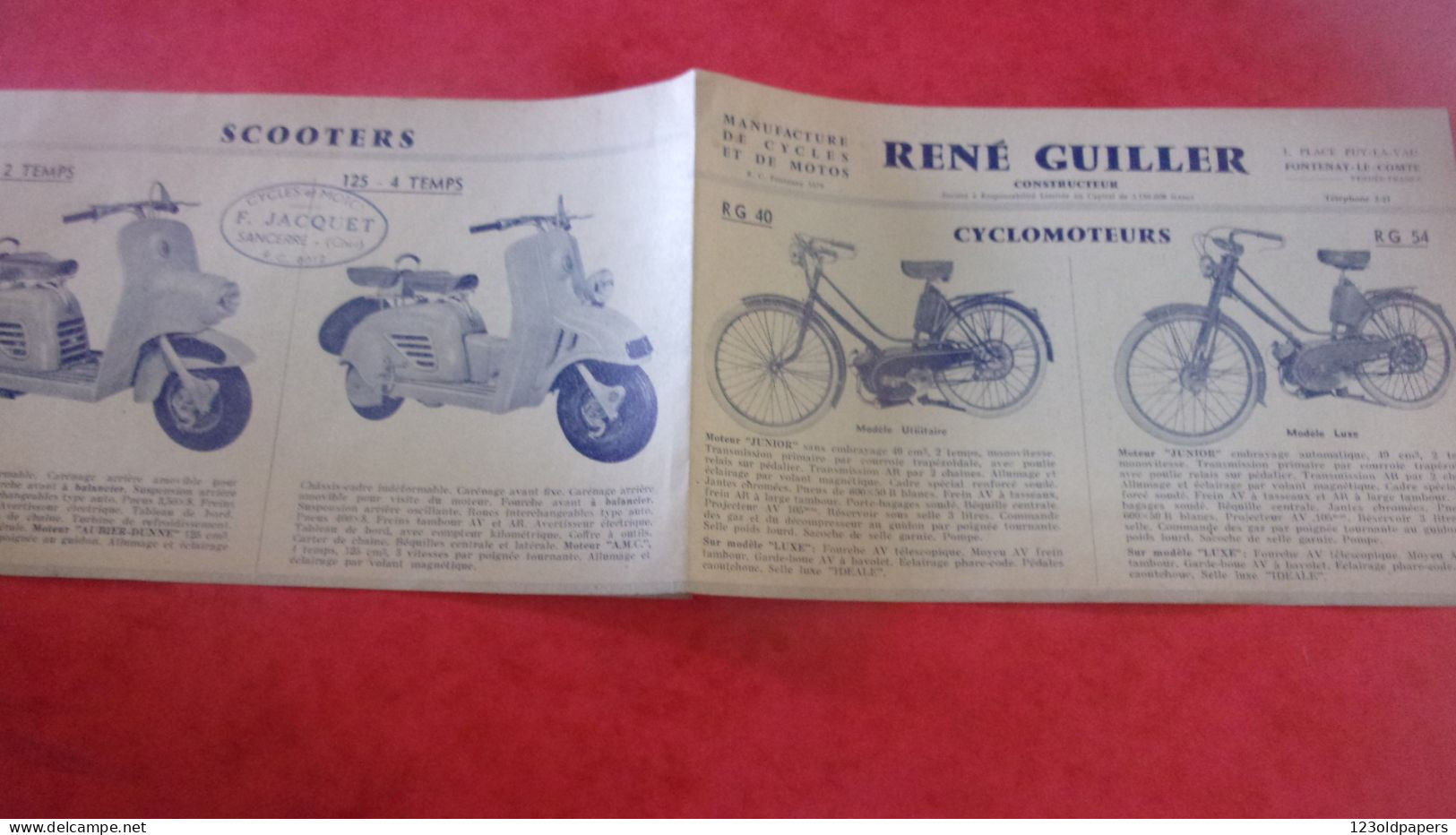 Catalogue SCOOTER CYCLOMOTEURS  MOTOS SPORTS VELOMOTEURS RENE GUILLER CONSTRUCTEUR  FONTENAY LE COMTE - Motos