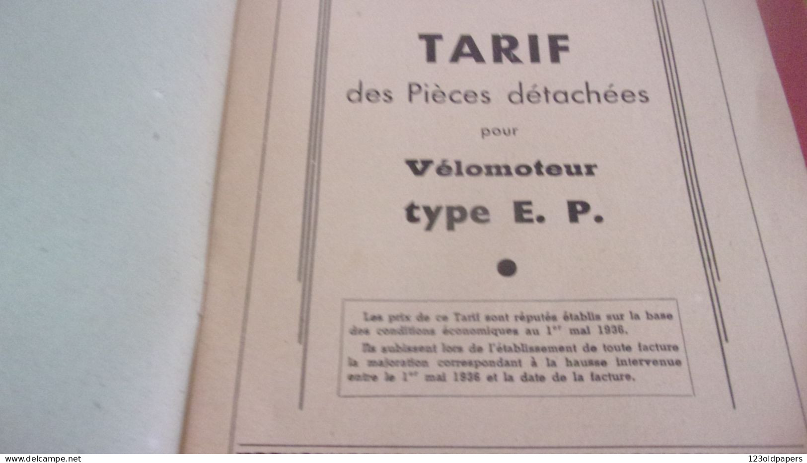 Catalogue 1936 TARIF DES PIECES DETACHEES  Cycles Motocyclettes "TERROT"  DIJON  TYPE  125 CC EP - Motor Bikes